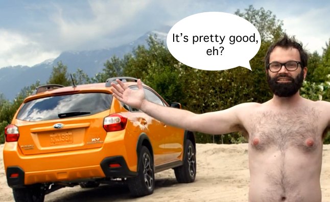 Naked Canadian Sells Subaru XV Crosstrek in the Forest 