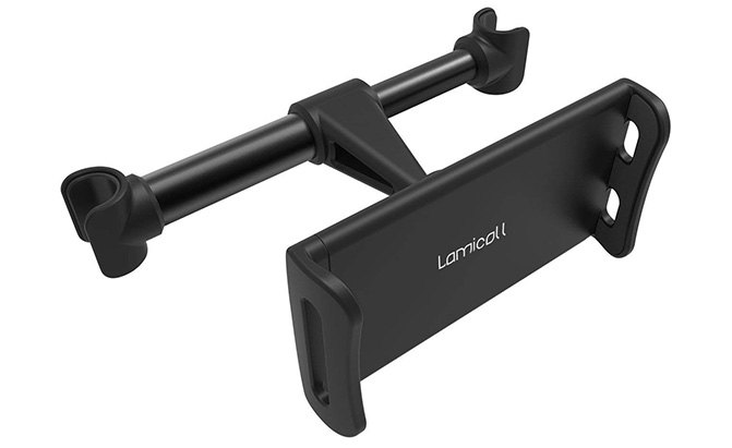 Tension rod mounted tablet holder