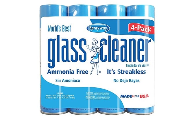 Spray away glass cleaner package of four cans