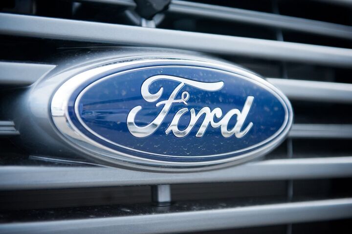 Ford Sign Close-Up on May 9, 2014 in Vilnius, Lithuania. The Ford Motor Company is an American multinational automaker. Ford is the second-largest U.S.-based automaker.