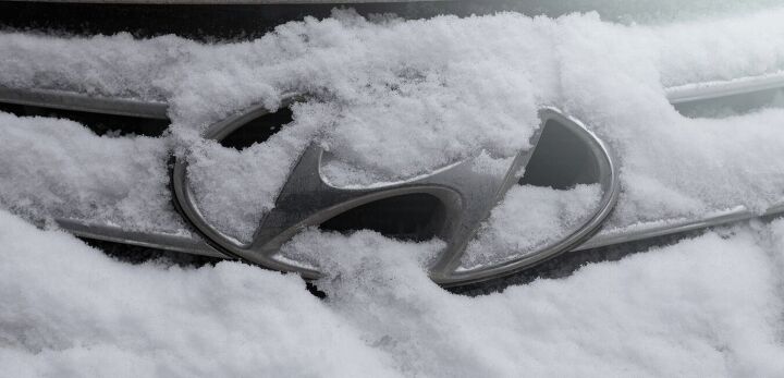 Snow covered Hyundai logo