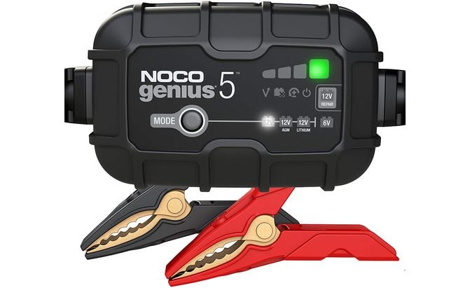 NOCO GENIUS5, 5-Amp Fully-Automatic Smart Charger, 6V and 12V Battery Charger, Battery Maintainer, Trickle Charger, and Battery Desulfator with Temperature Compensation