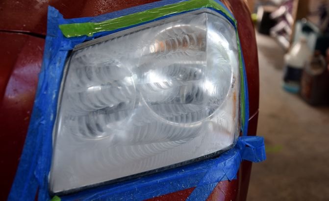 swirl marks from sanding on a headlight