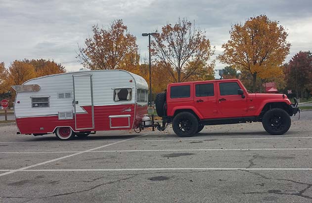 Jeep and vintage camper