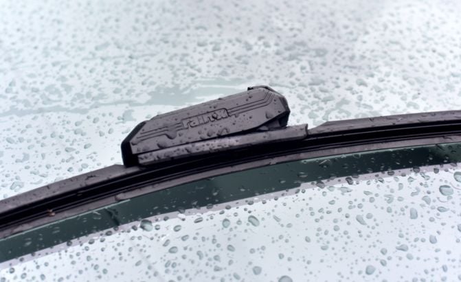 wiper blade on a wet windshield