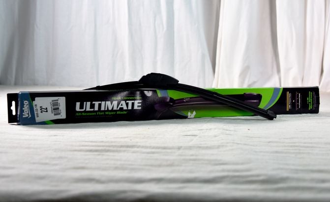 valeo ultimate frameless wiper blade and packaging on a table