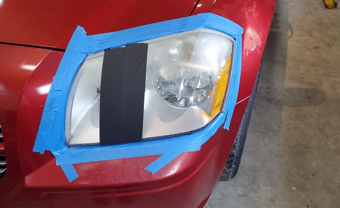 gaffer tape on a headlight