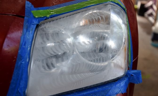 headlamp with swirl marks from sanding